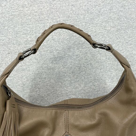 Isabella Fiore Purse Tan Leather Studded Fringe Hobo Shoulder Handbag Braided - Picture 6 of 12